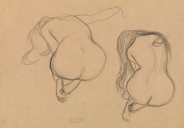 Two Studies of a Seated Nude with Long Hair